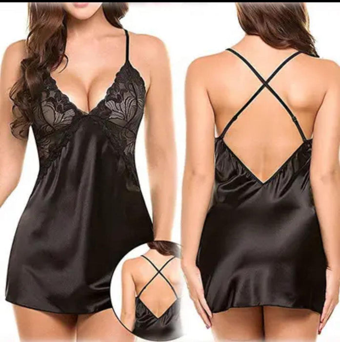 Deep V Lace Suspender Nightdress