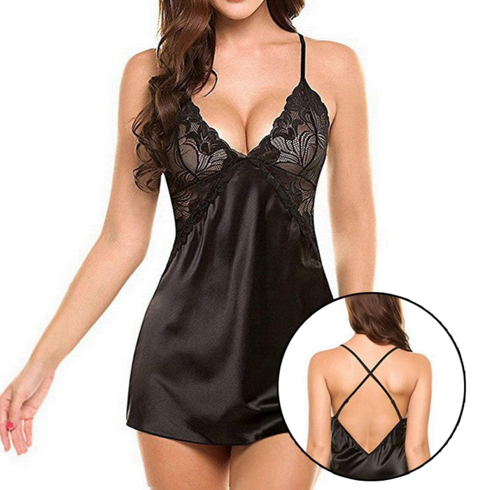 Deep V Lace Suspender Nightdress