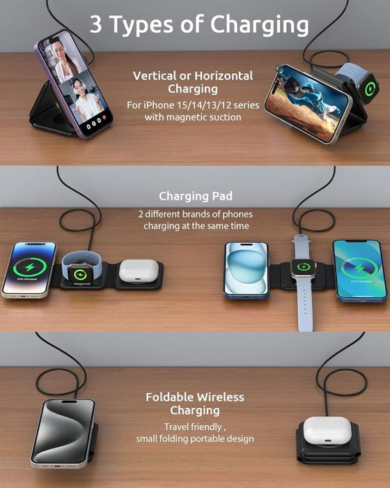 3 In 1 Foldable Wireless Charger Fast Magnetic Travel Wireless Charging Pad (random Color)