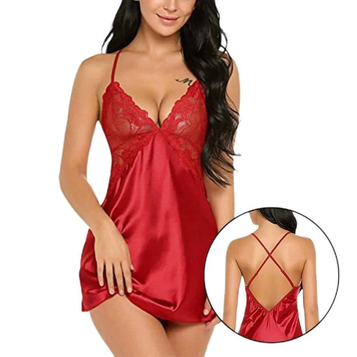 Deep V Lace Suspender Nightdress