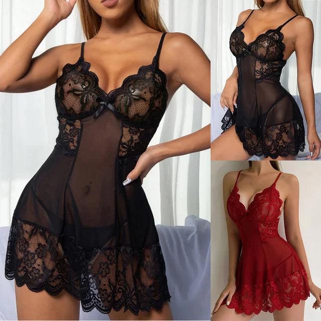 Deep V Lace Suspender Nightdress