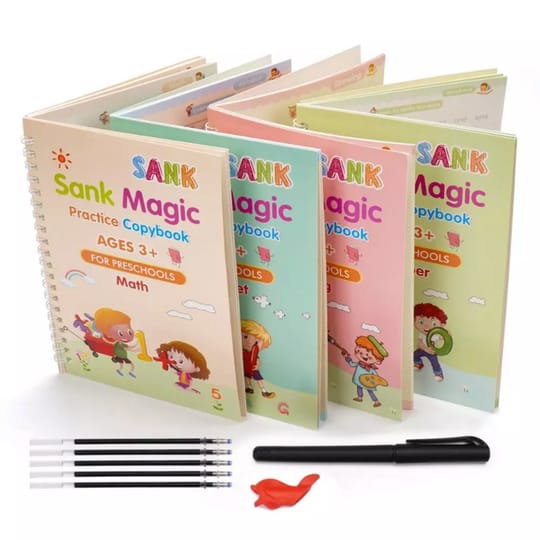 Sank Magic Book Practice | Tracing Handwriting First Pre-school Baby Learning Books For Kids (4 Books + Magic Pen With 10 Ink Refills )