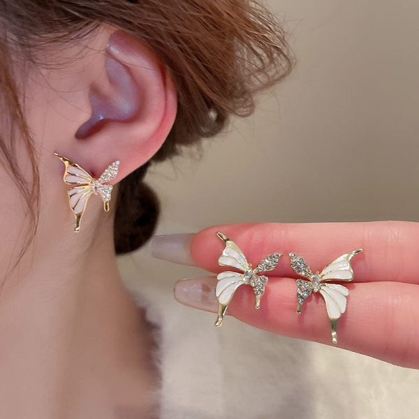 Luxury Niche Elegant Dual Tone Zircon Butterfly Stud Earrings For Women Fashion | Luxury Look Artificial Earrings | Women Earrings