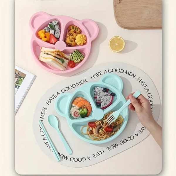 5 Piece Multi Colour Panda Plates With 3 Spoons And 2 Forks Household Food Grade Plastic Plates Set(random Color))