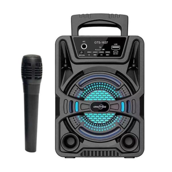 Gts 1637 Portable Bluetooth Wireless Outdoor Speaker Karaoke With Wired Microphone