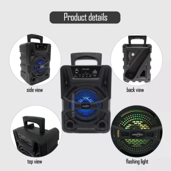 Gts 1637 Portable Bluetooth Wireless Outdoor Speaker Karaoke With Wired Microphone