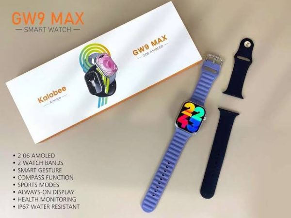 Gw9 Max Kalobee America Smartwatch Amoled 2.06 Inch 47mm Screen Display With 2 Straps Bluetooth Calling Wireless Charging Smartwatch