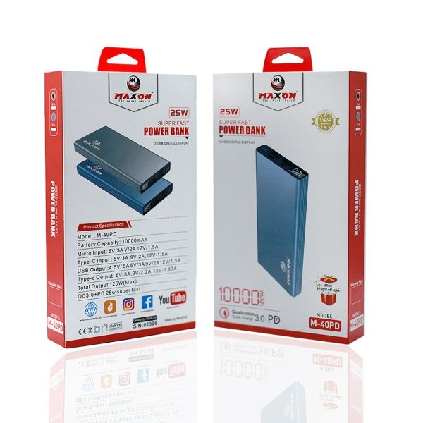 Maxon M-40 Pd 10000 Mah Super Fast Power Bank (random Color)