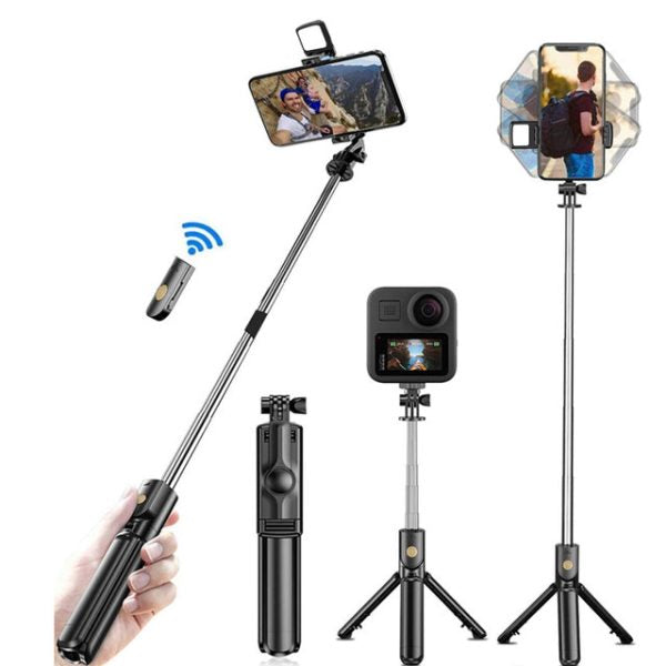 R1s Selfie Stick With Tripod | Bluetooth Foldable Selfie Rod With Remote Control For Phone Action Camera Iphone Without light