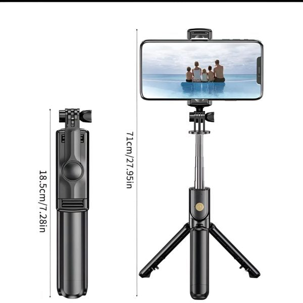 R1s Selfie Stick With Tripod | Bluetooth Foldable Selfie Rod With Remote Control For Phone Action Camera Iphone Without light