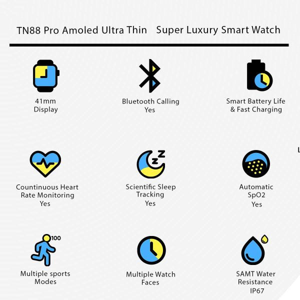 Tn88 Pro Amoled Ultra Thin Dial Super Luxury Smart Watch Amoled Ultra | Slim Body Stainless Steel Wrist Watch (random Color)