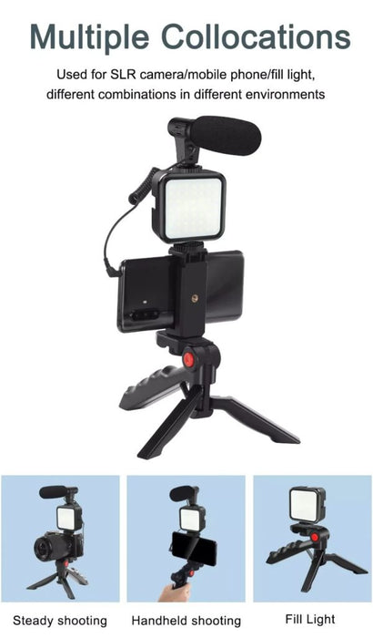 Vlogging Video Making Kit With Light, Table Tripod Stand, Microphone, Phone Holder, Bluetooth Remotesmart Phone Vloging Kit