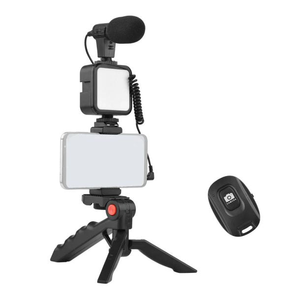 Vlogging Video Making Kit With Light, Table Tripod Stand, Microphone, Phone Holder, Bluetooth Remotesmart Phone Vloging Kit