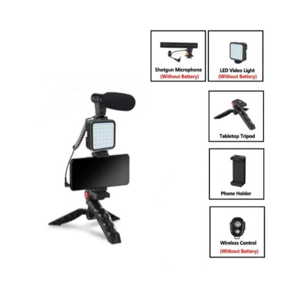 Vlogging Video Making Kit With Light, Table Tripod Stand, Microphone, Phone Holder, Bluetooth Remotesmart Phone Vloging Kit