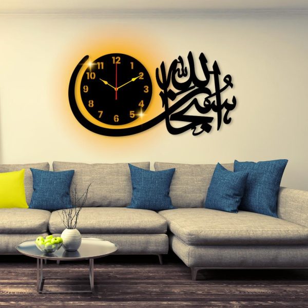 (with Light )subhan Allah Clock Wall Decor Wall Clock I Wall Clock For Bedroom